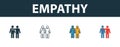 Empathy icon set. Four simple symbols in diferent styles from soft skills icons collection. Creative empathy icons filled, outline