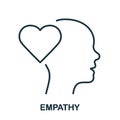 Empathy, Passion, Sympathy Feeling Line Icon. Human Head and Heart Shape Linear Pictogram. Kindness Emotion Outline Sign