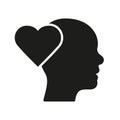 Empathy, Passion, Sympathy Feeling Silhouette Icon. Heart Shape and Human Head Glyph Pictogram. Kindness and Inspiration