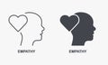 Empathy, Passion, Sympathy Feeling Silhouette and Line Icon Set. Kindness and Inspiration, Intellectual Process Symbol