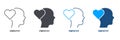 Empathy, Sympathy, Passion Feeling Silhouette and Line Icon Set. Heart Shape and Human Head Pictogram. Intellectual