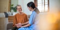 Empathy, trust and nurse caregiver holding hands with patient. consulting support and healthcare advice. Kindness Royalty Free Stock Photo