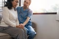 Empathy, trust and nurse holding hands with patient for help, consulting support and healthcare advice. Kindness Royalty Free Stock Photo