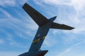 The empennage of a strategic and tactical airlifter Boeing C-17 Globemaster III.