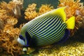 Emperor angelfish Pomacanthus imperator against the background of coral reef Royalty Free Stock Photo