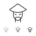 Emperor, China, Monk, Chinese Bold and thin black line icon set