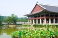 Emperor palace in Seoul. Lake and boat