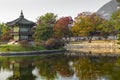 Emperor palace at Seoul. South Korea. Lake. Mountain. Reflection Royalty Free Stock Photo