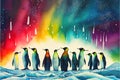 Emperor Penguin birds colony group Penguins watercolour Royalty Free Stock Photo