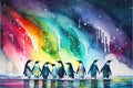 Emperor Penguin birds colony group Penguins watercolour Royalty Free Stock Photo