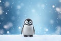 Emperor penguin chick on snowy arctic blue background. Cute polar animal. Christmas cartoon character.