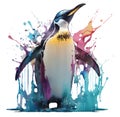Emperor penguin in colorful splashes