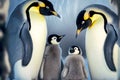 emperor penguin family keeps eye on their little fluffy cubs Royalty Free Stock Photo