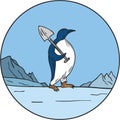Emperor Penguin Shovel Antartica Circle Mono Line