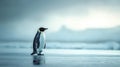 Emperor penguin standing alone on the ice in antarctica with a cold and desolate background Royalty Free Stock Photo