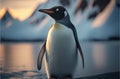 Emperor penguin standing in icy frozen water