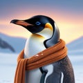 Emperor penguin wearing a scarf, winter animals