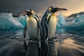 Emperor Penguins (Aptenodytes forsteri) on melting iceberg. Photorealistic image created by artificial intelligence Royalty Free Stock Photo