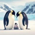 Emperor penguins look over their new off-spring