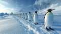 Emperor Penguins March Across Snowy Landscape Royalty Free Stock Photo