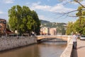 The Emperor`s Bridge over the river Miljacka, Sarajevo, Bosnia and Herzegovina. Royalty Free Stock Photo