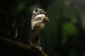 Emperor Tamarin monkey eating fruit Royalty Free Stock Photo