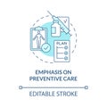 Emphasis on preventive care turquoise concept icon