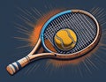 Emphasize a racket hitting the ball with strings slightly flexed