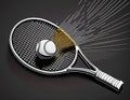 Emphasize a racket hitting the ball with strings slightly flexed