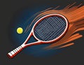 Emphasize a racket hitting the ball with strings slightly flexed