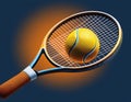 Emphasize a racket hitting the ball with strings slightly flexed