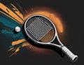 Emphasize a racket hitting the ball with strings slightly flexed
