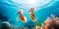 emphasizes the charm of seahorses in the crystal waters of the ocean. Generative AI