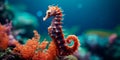 emphasizes the charm of seahorses in the crystal waters of the ocean. Generative AI