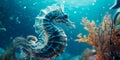 emphasizes the charm of seahorses in the crystal waters of the ocean. Generative AI