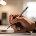 Emphasizing the focus on the interaction between the stylus and Royalty Free Stock Photo