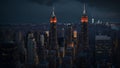 The Empire State Building and New York City skyline at night. Royalty Free Stock Photo