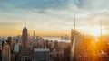 Empire State Building New York City skyline sunset from Top of The Rock golden city view Royalty Free Stock Photo