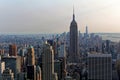 The Empire State Building, One World Trade Center, Times Square, and the skyline of downtown Manhattan at sunset Royalty Free Stock Photo