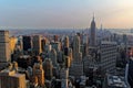 The Empire State Building, One World Trade Center, Times Square, and the skyline of downtown Manhattan at sunset Royalty Free Stock Photo