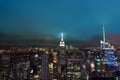 Night View from Top of the Rock to the Empire State Building and Manhattan Skyline - New York City, USA Royalty Free Stock Photo