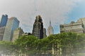 Empire State Building Skyscrapers Background at Bryant Park New York City Skyline Royalty Free Stock Photo