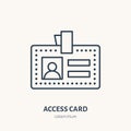 Employee access card, identity vector flat line icon. ID document, badge sign