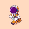 The employee astronaut is ready for go to the office with the big suitcase