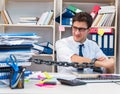 Employee attached and chained to his desk with chain Royalty Free Stock Photo