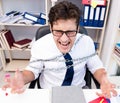 Employee attached and chained to his desk with chain Royalty Free Stock Photo