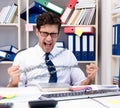 Employee attached and chained to his desk with chain Royalty Free Stock Photo