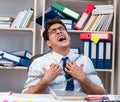 Employee attached and chained to his desk with chain Royalty Free Stock Photo