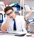 The employee attached and chained to his desk with chain Royalty Free Stock Photo