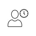 Employee attendance icon, job ontime vector design. Human avatar with wall clock displaying employee schedule icon